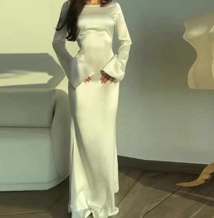 Charming Long Dress with Long Sleeves - Nila-White-S-The Livary