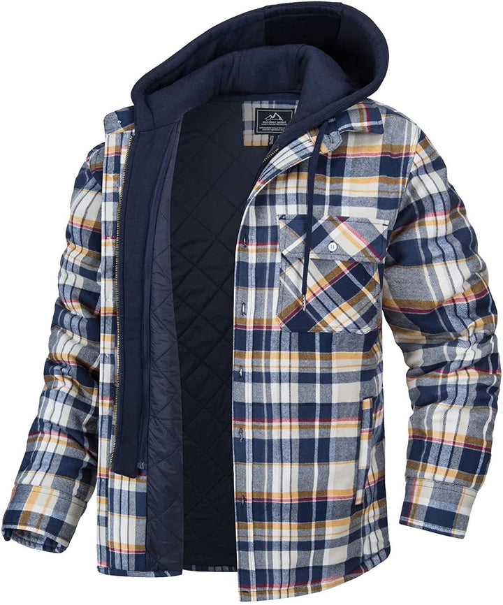 Checked Men's Hoodie with Warm Lining - Ethan-Yellow - Blue-S-Nora Luxe
