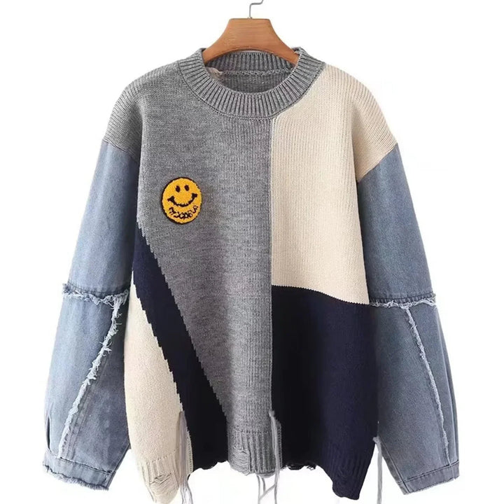 Cheerful Patchwork Sweater for Women - Liora-Light Gray-S-Nora Luxe