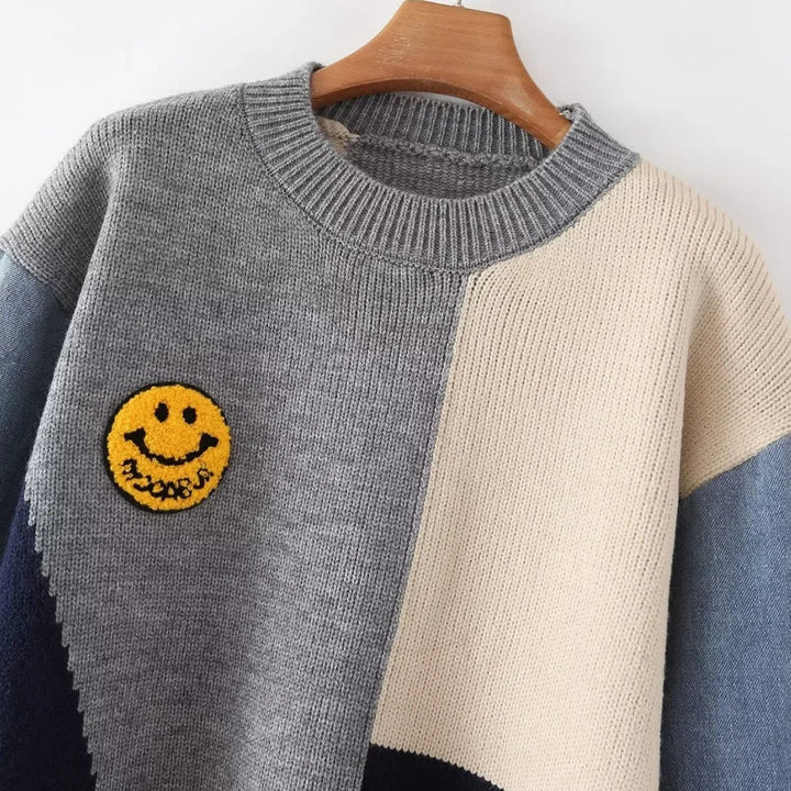 Cheerful Patchwork Sweater for Women - Liora-White/Yellow-S-Nora Luxe