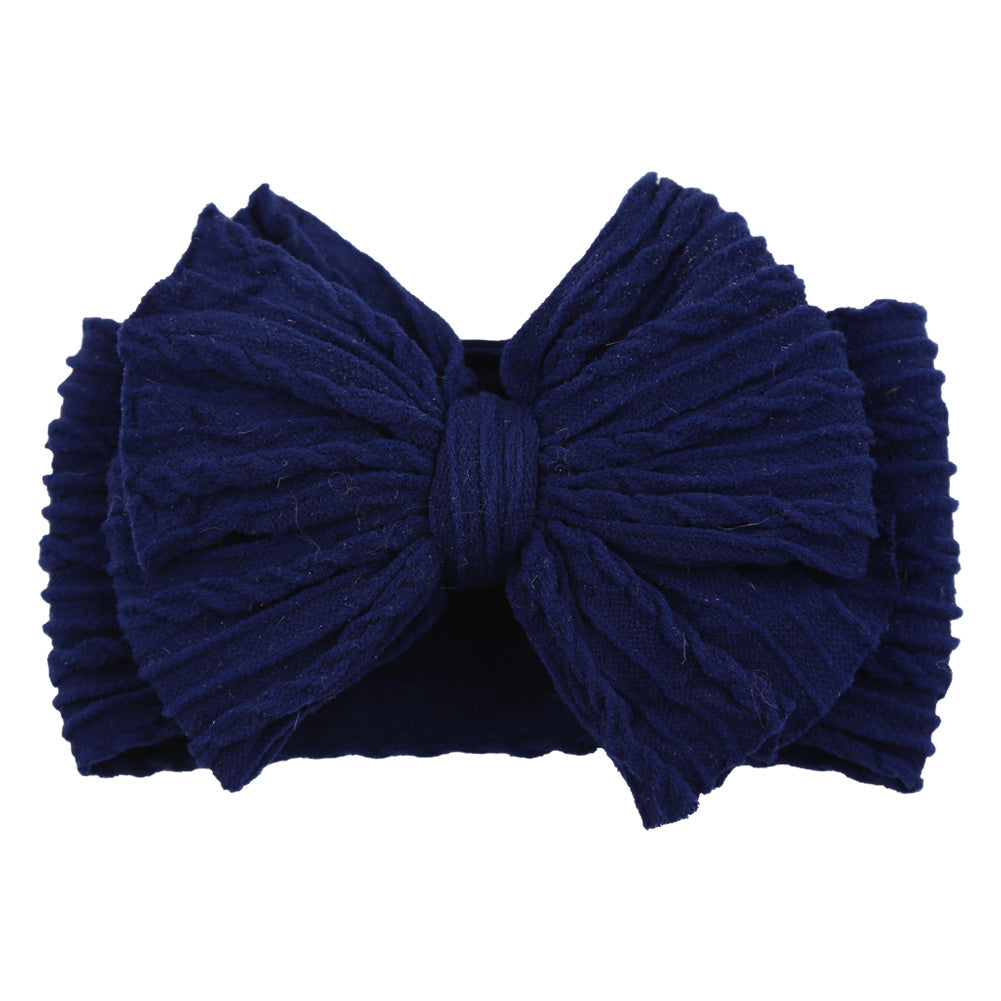 Children's Nylon Headband with Bow-Marine Blue-Nora Luxe