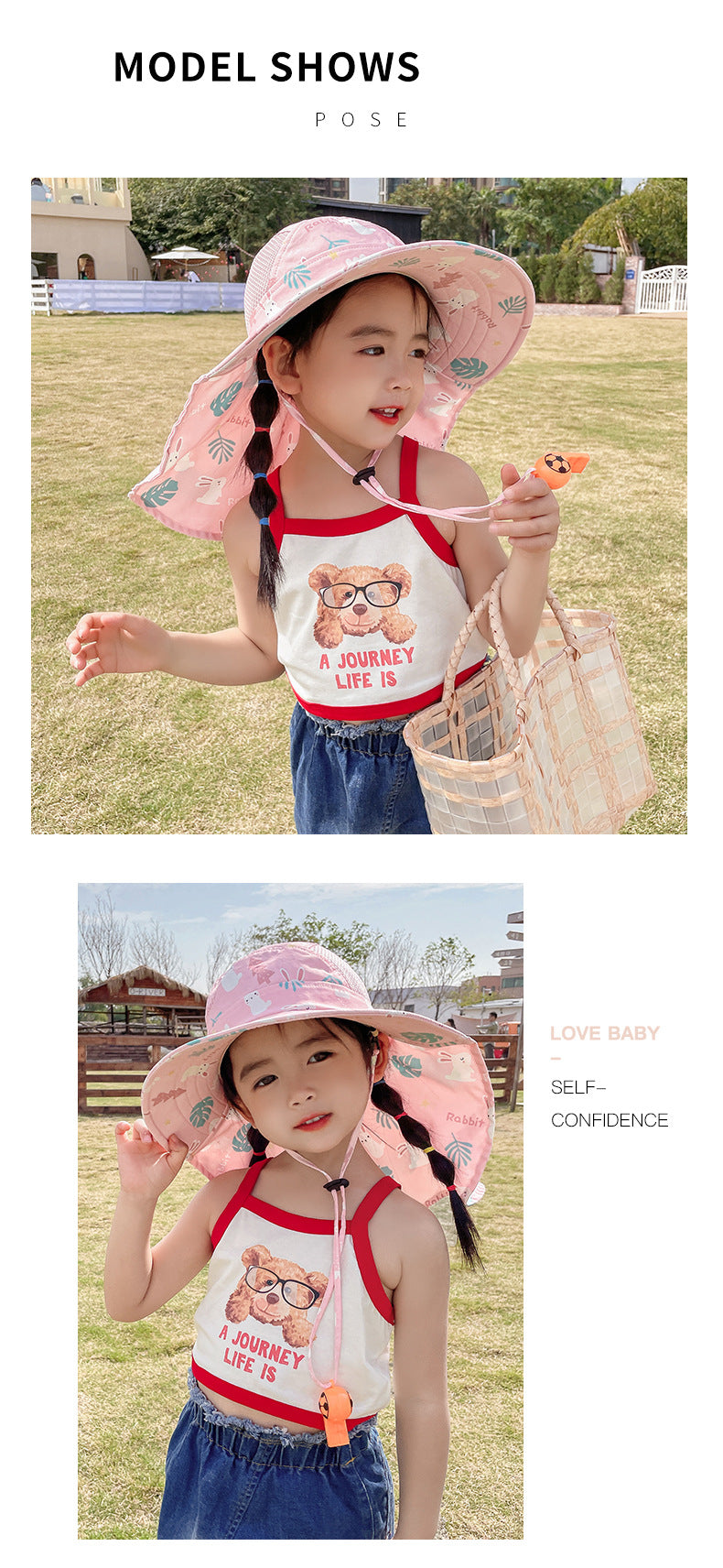 CHILDREN'S SUN HAT WITH UPF 50+ - WIDE BRIM AND ADJUSTABLE CHIN STRAP-Pink-Nora Luxe