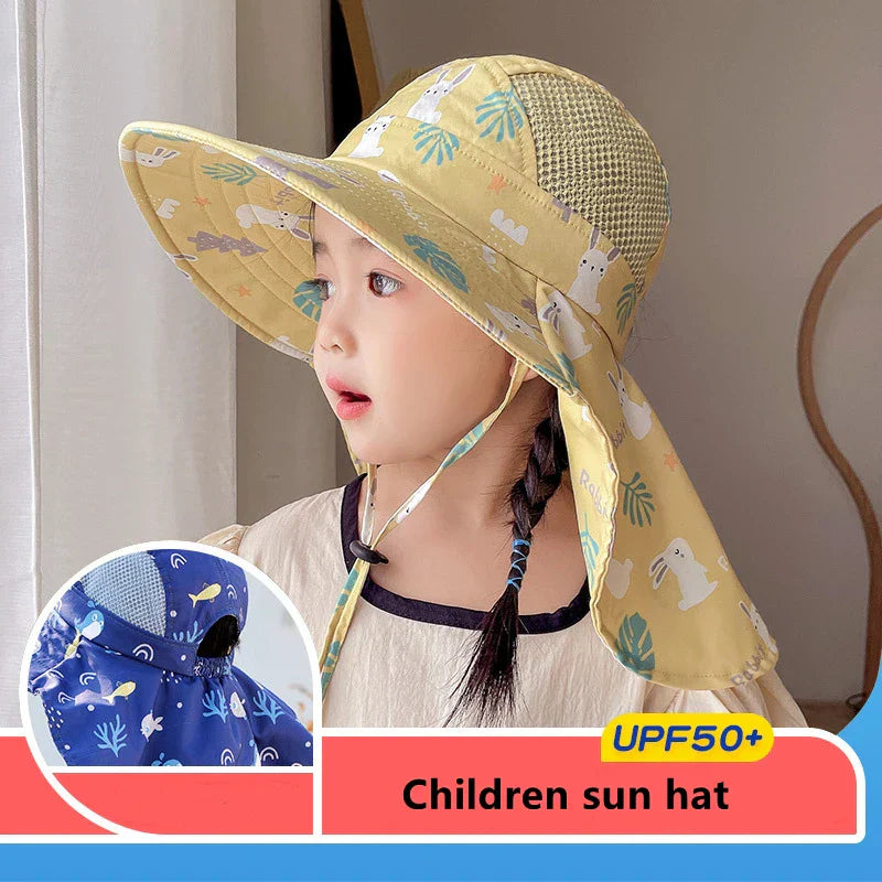 CHILDREN'S SUN HAT WITH UPF 50+ - WIDE BRIM AND ADJUSTABLE CHIN STRAP-Pink-Nora Luxe