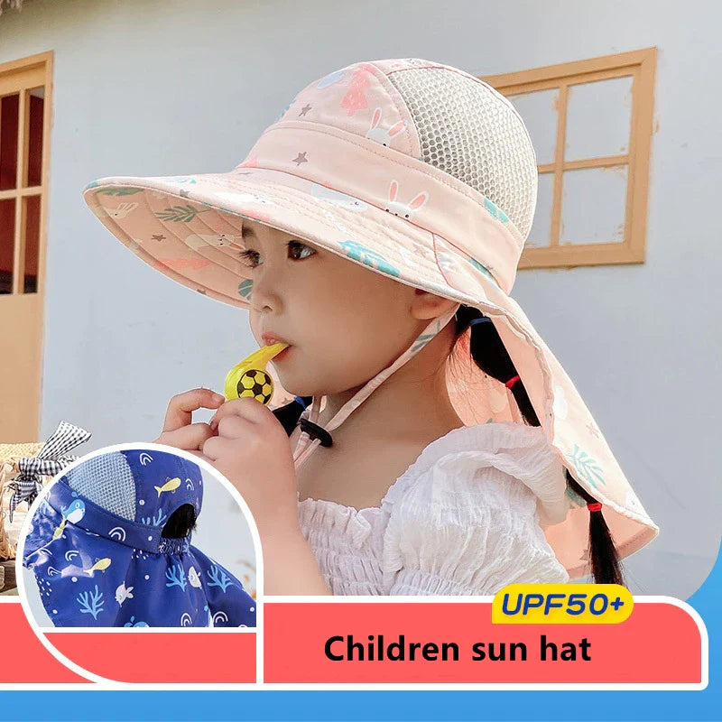 CHILDREN'S SUN HAT WITH UPF 50+ - WIDE BRIM AND ADJUSTABLE CHIN STRAP-Pink-Nora Luxe