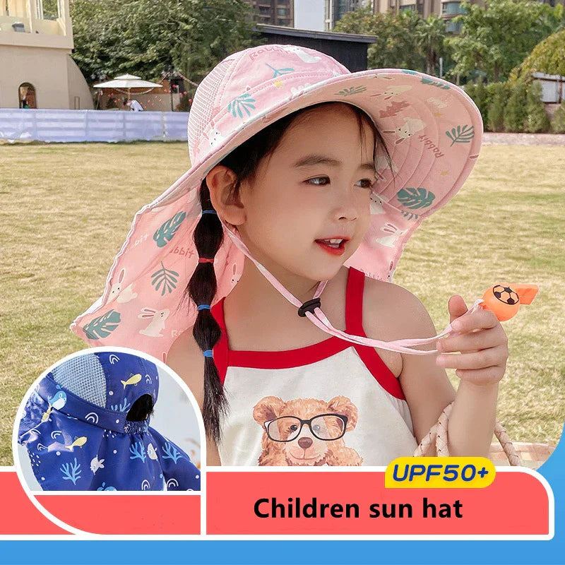 CHILDREN'S SUN HAT WITH UPF 50+ - WIDE BRIM AND ADJUSTABLE CHIN STRAP-Pink-Nora Luxe