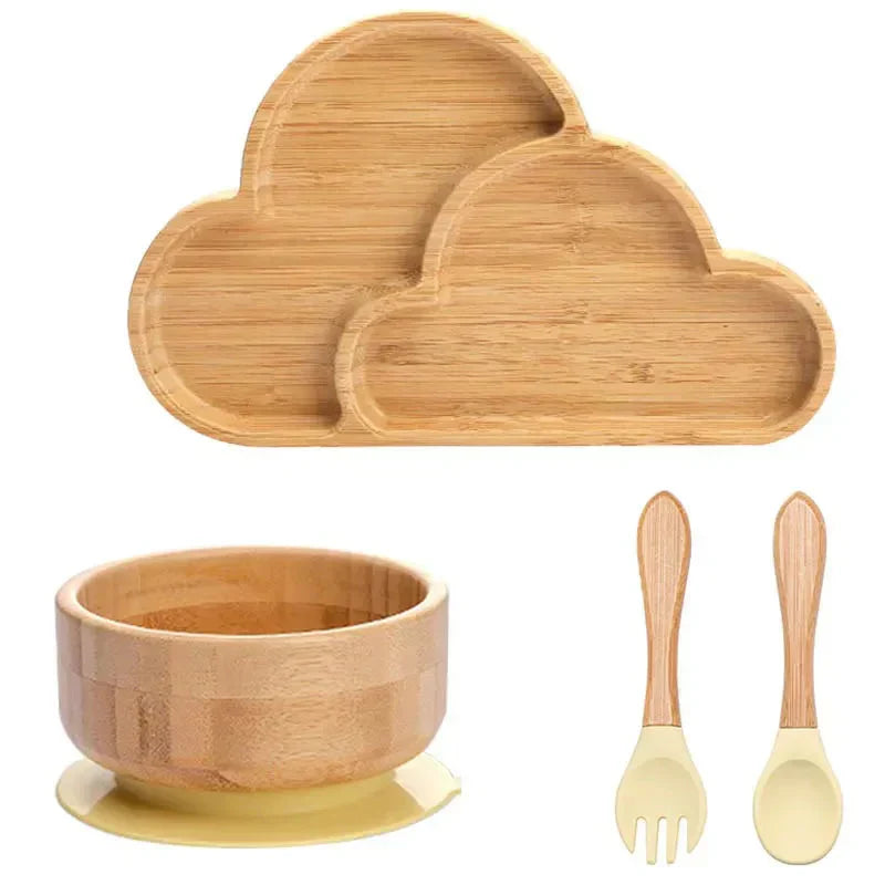 Children's Tableware Set with Suction Cup - EcoFeast-Cloud Yellow-Nora Luxe