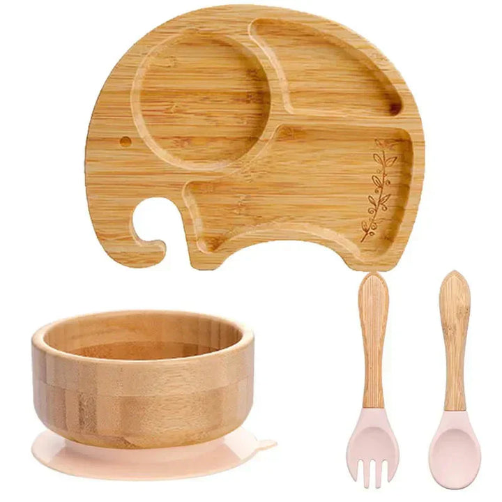 Children's Tableware Set with Suction Cup - EcoFeast-Elephant Pink-Nora Luxe