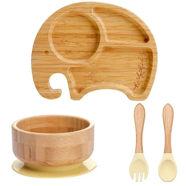 Children's Tableware Set with Suction Cup - EcoFeast-Elephant Yellow-Nora Luxe