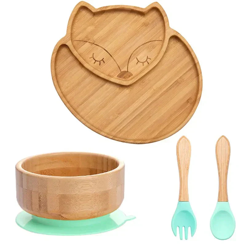 Children's Tableware Set with Suction Cup - EcoFeast-Fox Green-Nora Luxe