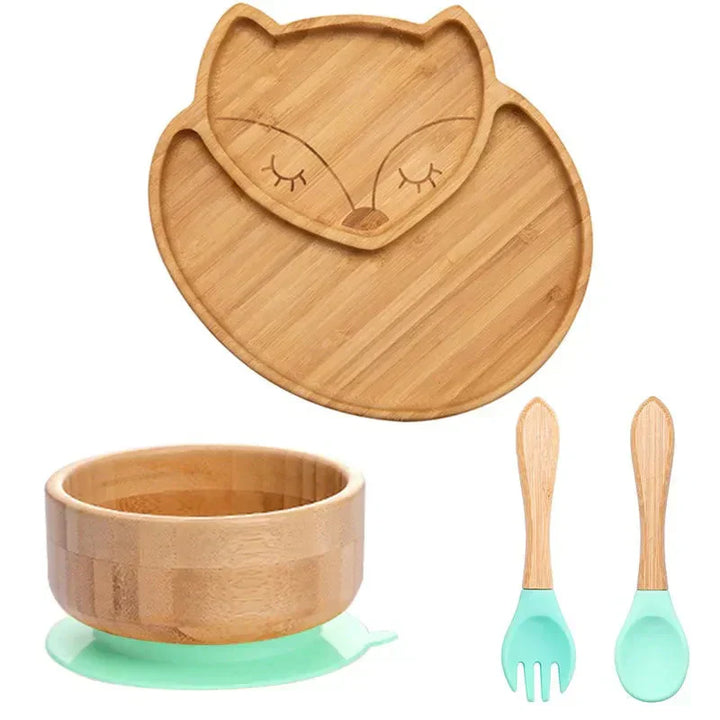 Children's Tableware Set with Suction Cup - EcoFeast-Fox Green-Nora Luxe