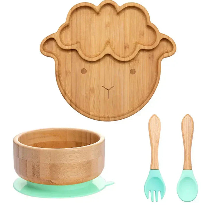 Children's Tableware Set with Suction Cup - EcoFeast-Lamb Green-Nora Luxe