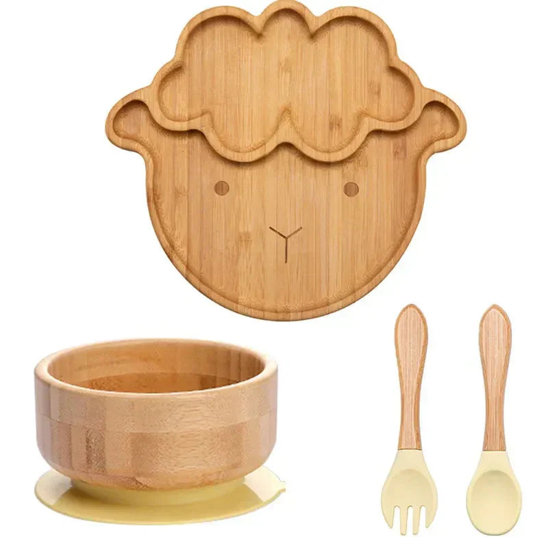 Children's Tableware Set with Suction Cup - EcoFeast-Lamb White-Nora Luxe