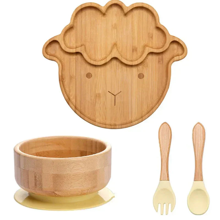 Children's Tableware Set with Suction Cup - EcoFeast-Lamb White-Nora Luxe