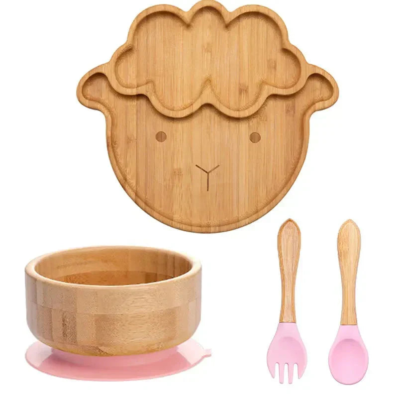 Children's Tableware Set with Suction Cup - EcoFeast-Lamb White-Nora Luxe