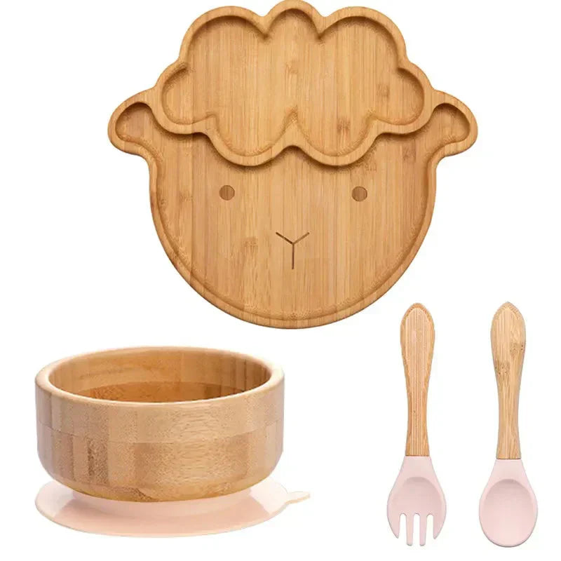 Children's Tableware Set with Suction Cup - EcoFeast-Lamb White-Nora Luxe