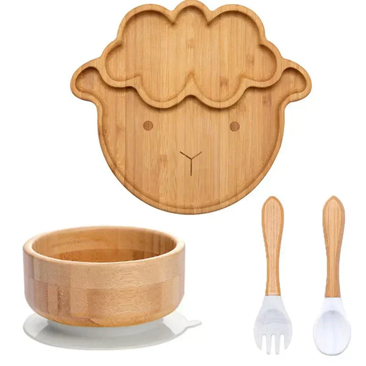 Children's Tableware Set with Suction Cup - EcoFeast-Lamb White-Nora Luxe