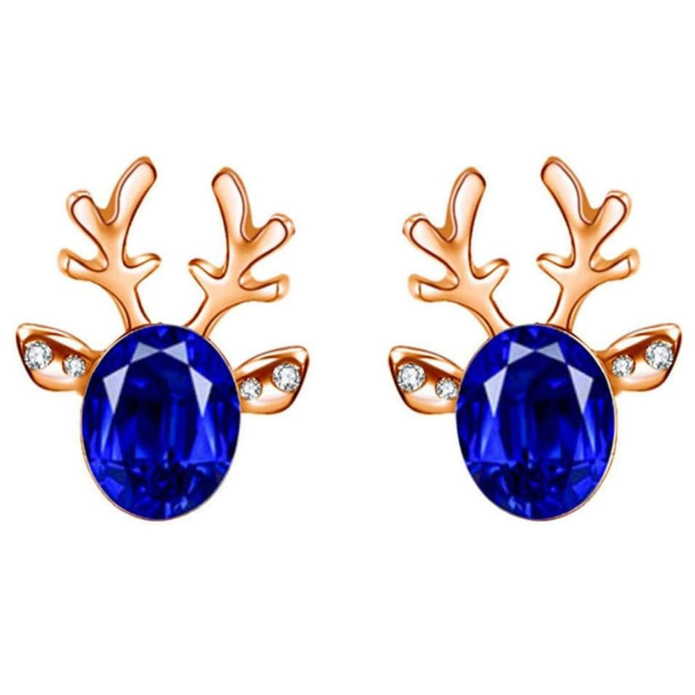 Christmas Reindeer Stud Earrings | Festive Women's Jewellery-BLUE GOLD-Nora Luxe