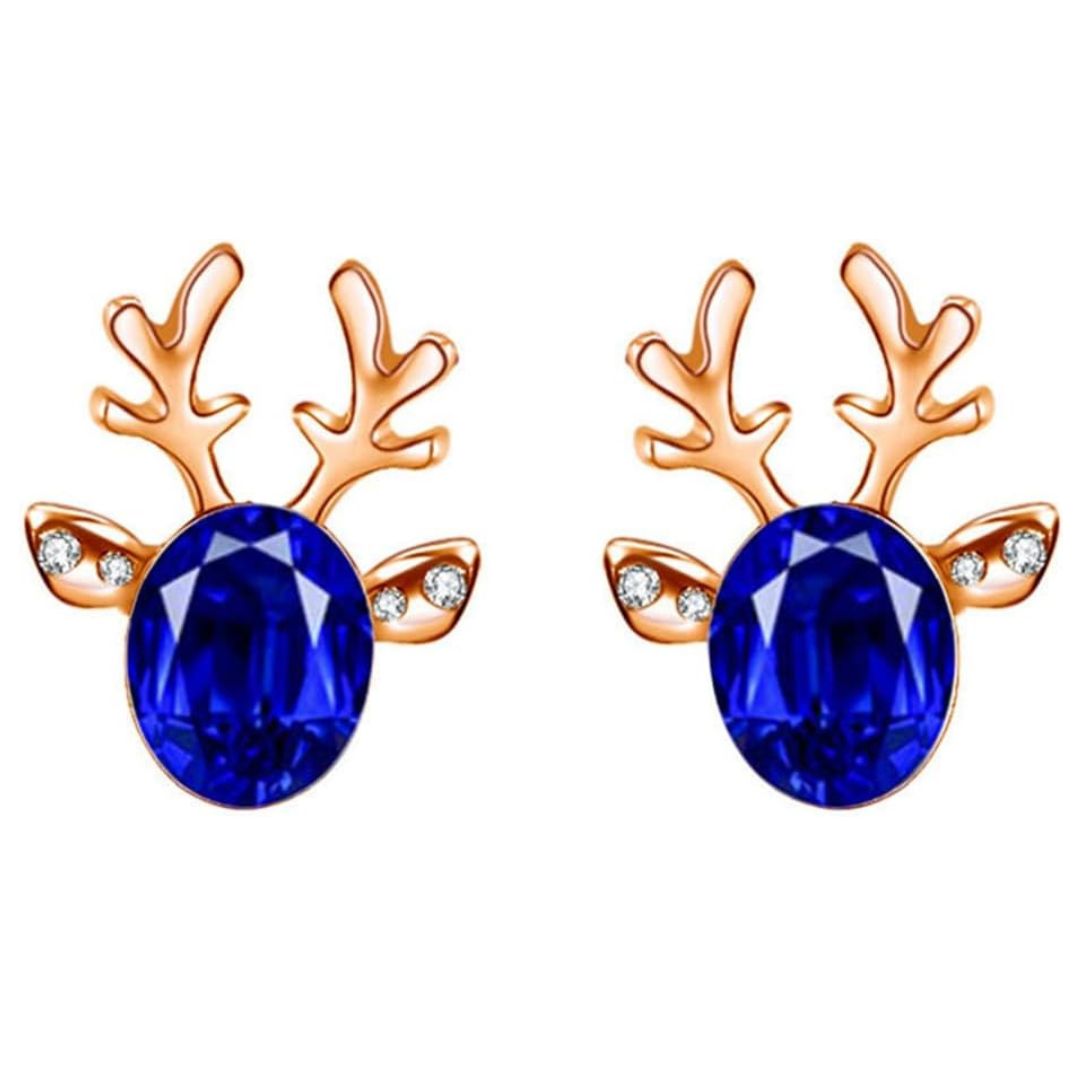 Christmas Reindeer Stud Earrings | Festive Women's Jewellery-BLUE GOLD-Nora Luxe