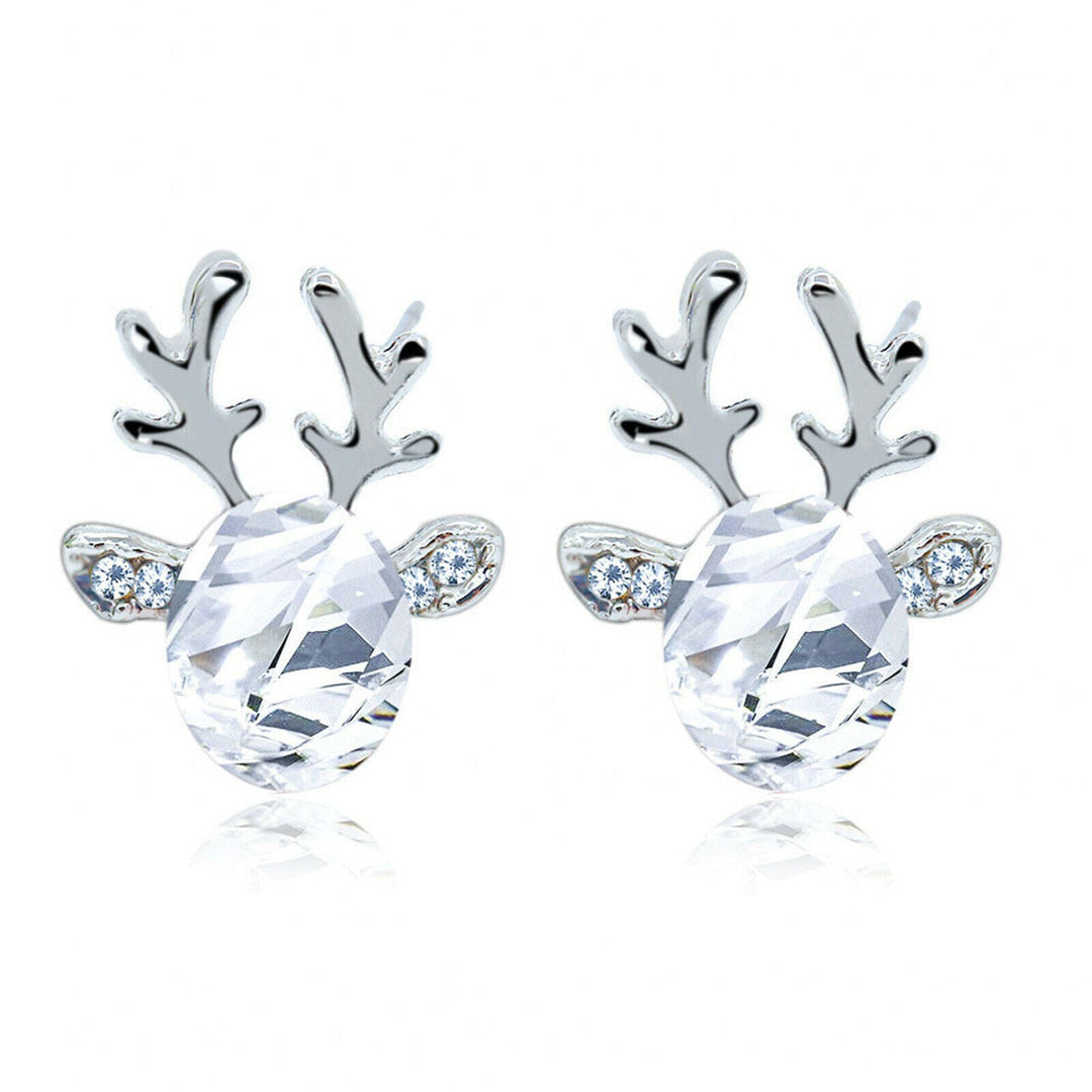 Christmas Reindeer Stud Earrings | Festive Women's Jewellery-WHITE SILVER-Nora Luxe
