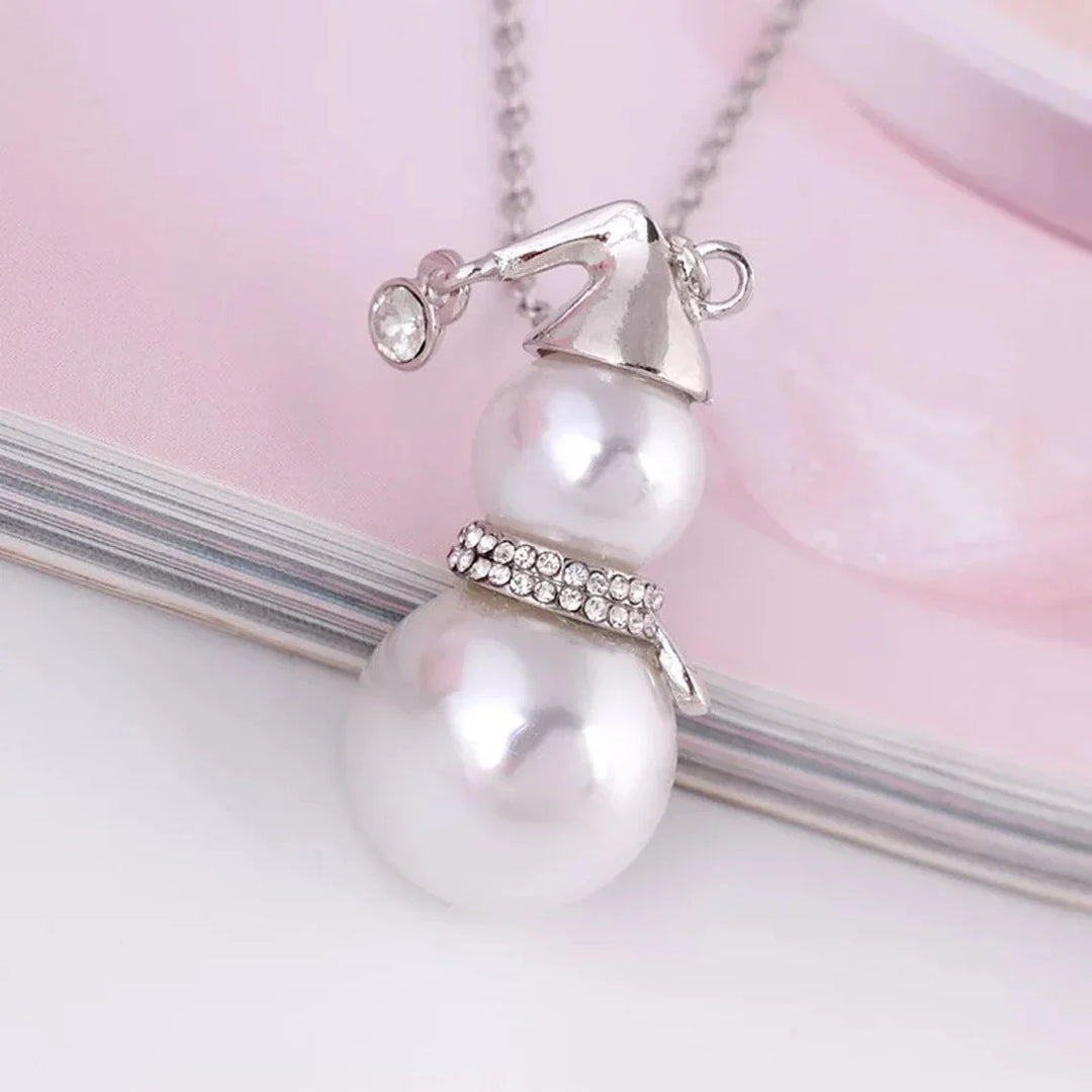 CHRISTMAS SNOWMAN PEARL NECKLACE | Festive Women's Jewellery | Holiday Cheer-GOLD-Nora Luxe