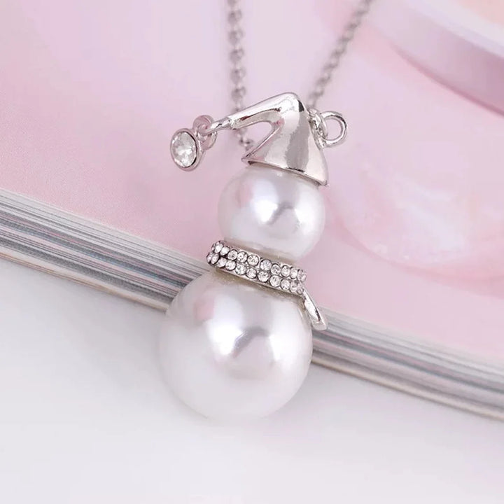 CHRISTMAS SNOWMAN PEARL NECKLACE | Festive Women's Jewellery | Holiday Cheer-GOLD-Nora Luxe