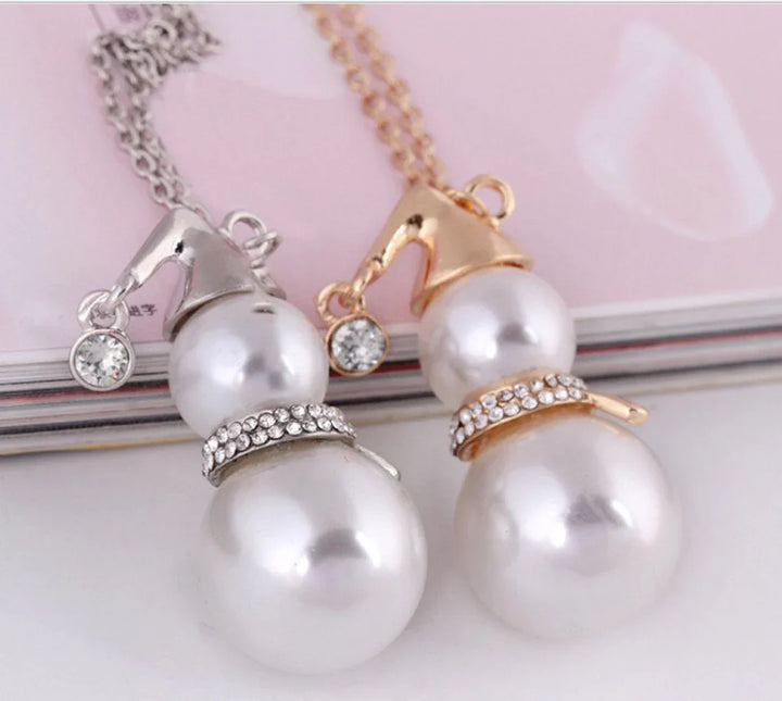 CHRISTMAS SNOWMAN PEARL NECKLACE | Festive Women's Jewellery | Holiday Cheer-GOLD-Nora Luxe