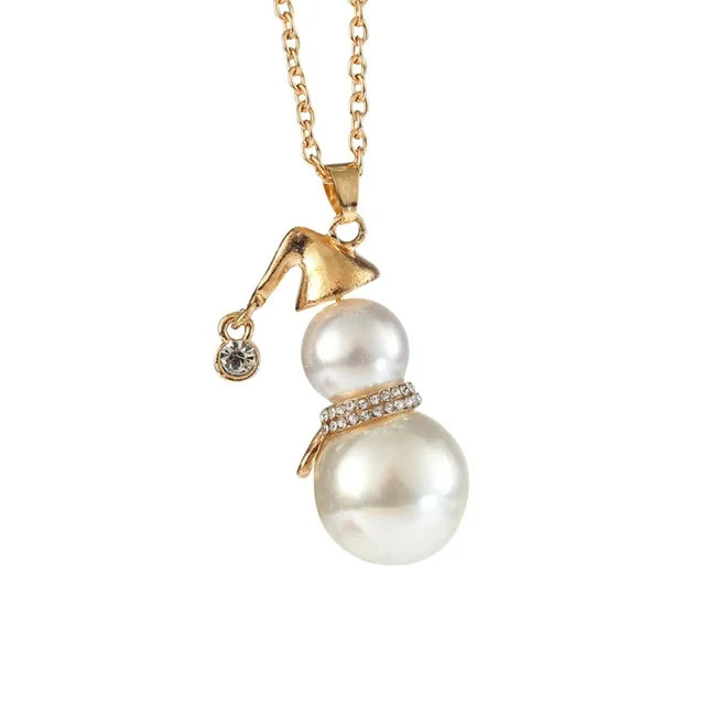 CHRISTMAS SNOWMAN PEARL NECKLACE | Festive Women's Jewellery | Holiday Cheer-GOLD-Nora Luxe
