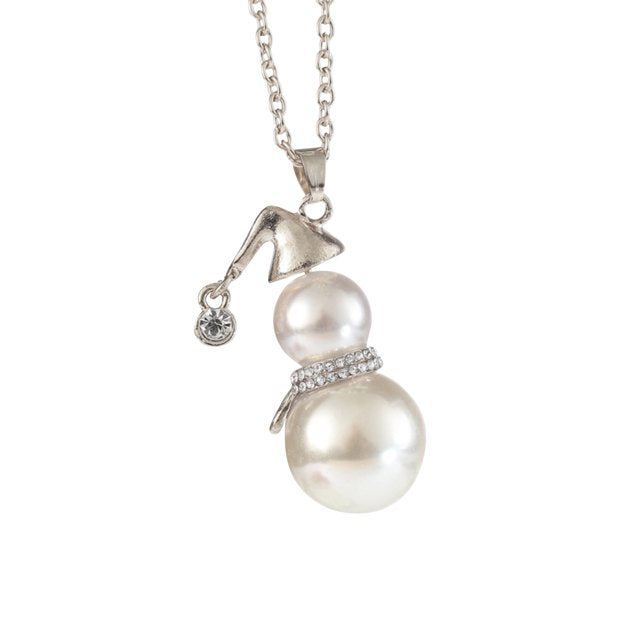 CHRISTMAS SNOWMAN PEARL NECKLACE | Festive Women's Jewellery | Holiday Cheer-SILVER-Nora Luxe
