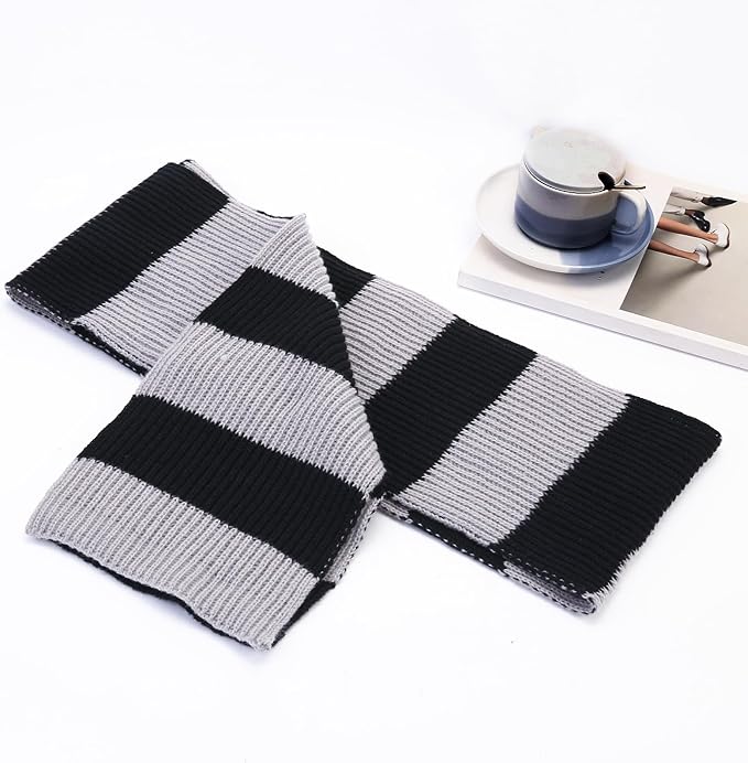 Chunky Knitted Striped Scarf for Men - Chris-Black/Gray-Nora Luxe