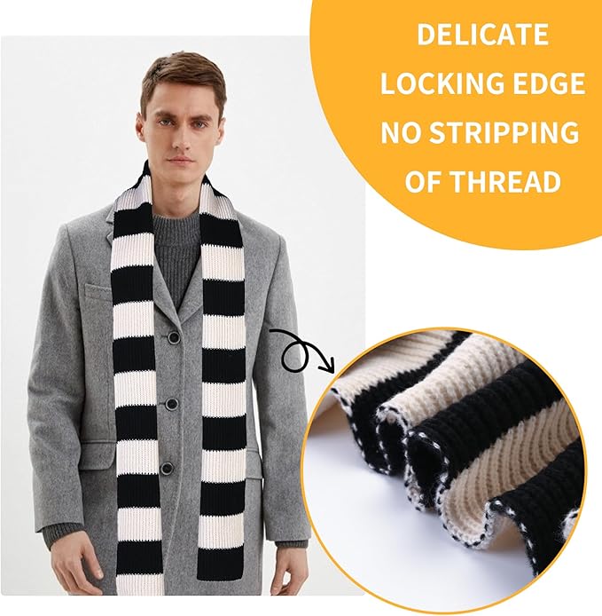 Chunky Knitted Striped Scarf for Men - Chris-Black/Gray-Nora Luxe