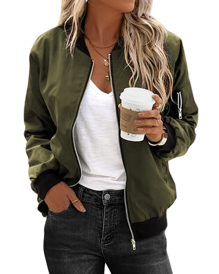 Classic Bomber Jacket - Felicity-Olive green-XS-Nora Luxe
