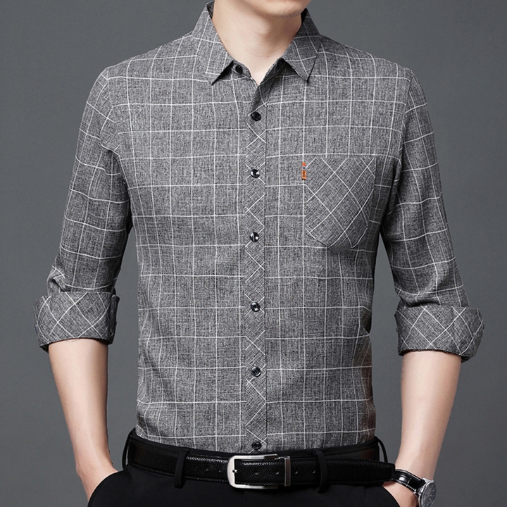 Classic Checked Men's Shirt - Thijs-Gray-S-Nora Luxe