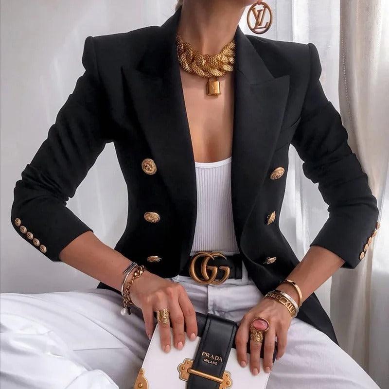 Classic Double-Breasted Women's Blazer - Amara-Black-XS-Nora Luxe