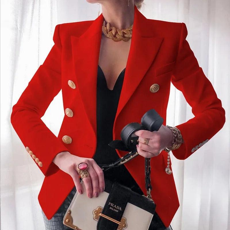 Classic Double-Breasted Women's Blazer - Amara-Red-XS-Nora Luxe