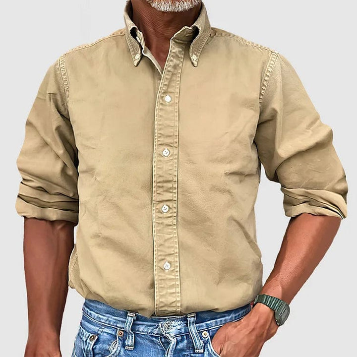 Classic Shirt with Long Sleeves - Damien-Khaki-S-Nora Luxe