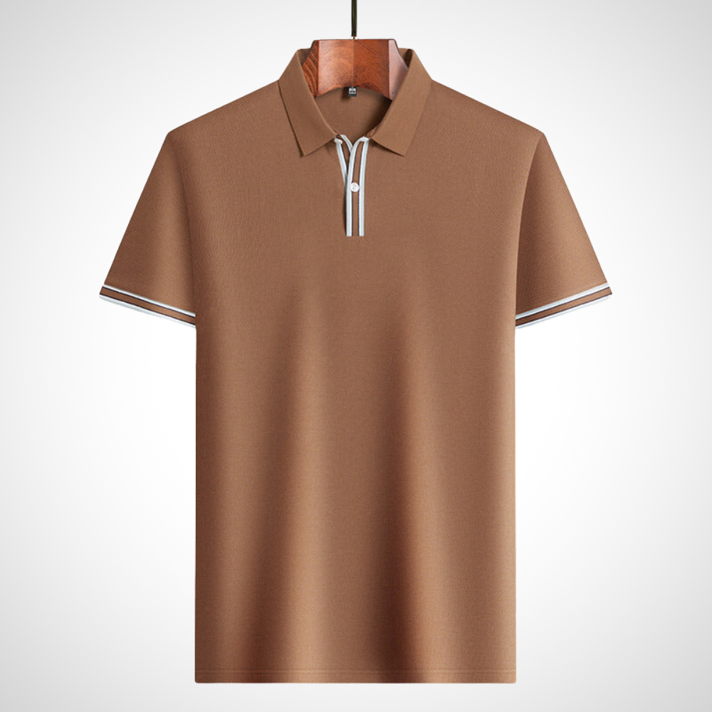 Classic short-sleeve polo shirt with contrast details – Fabian-Brown-S-Nora Luxe