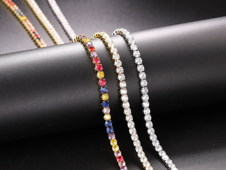 Classic Tennis Necklace with Shimmering Rhinestones-Gold 3mm-Kettenlänge 33cm-Nora Luxe
