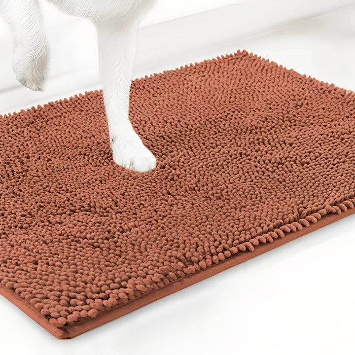 Terracotta orange doormat color option with a white dog's paw