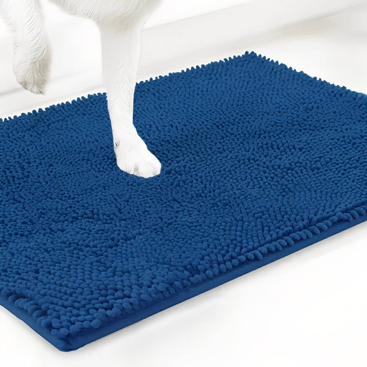 Royal blue doormat color option with a white dog's paw
