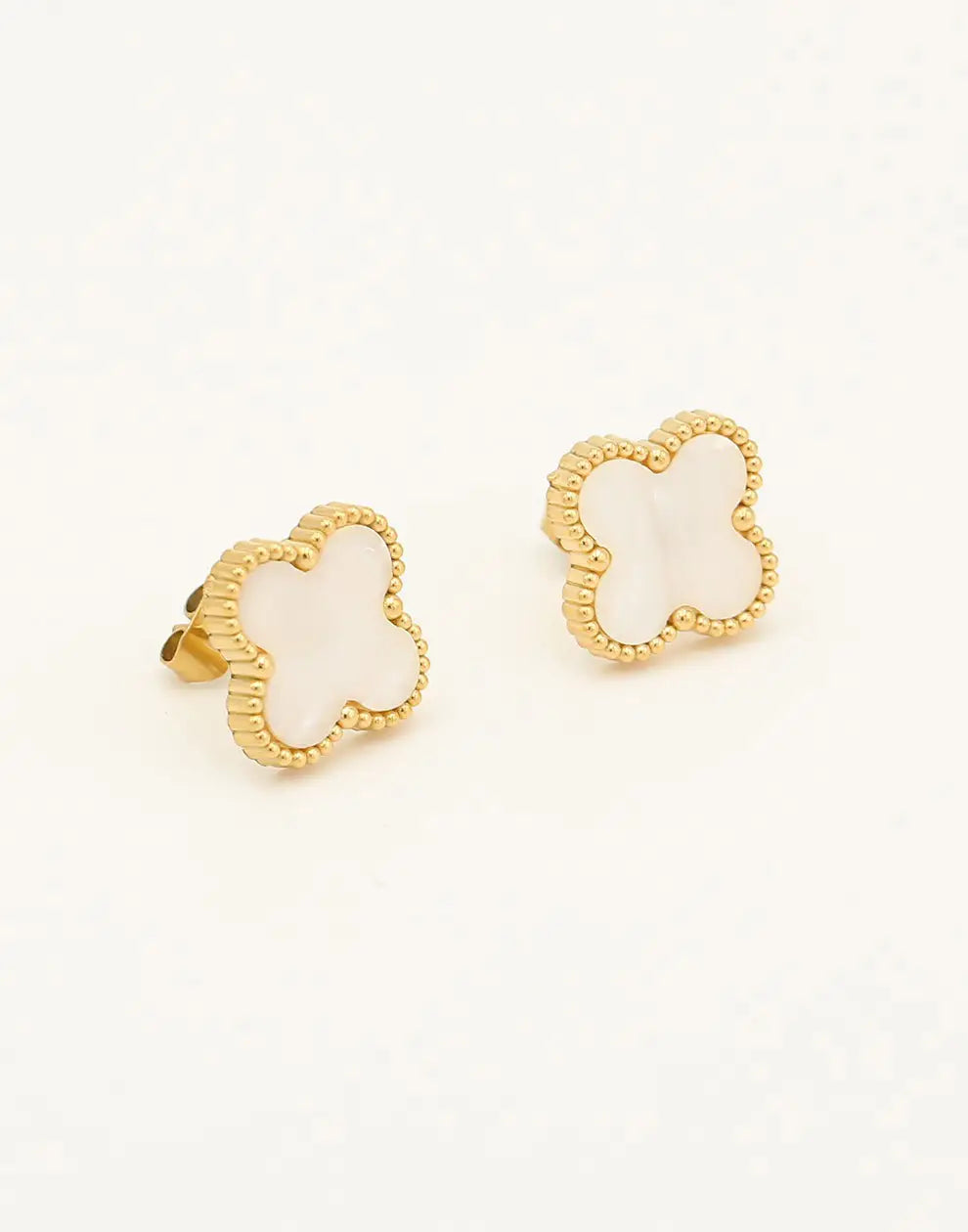 Clover-Shaped Gold-Plated Pearl Stud Earrings-Gold-Nora Luxe