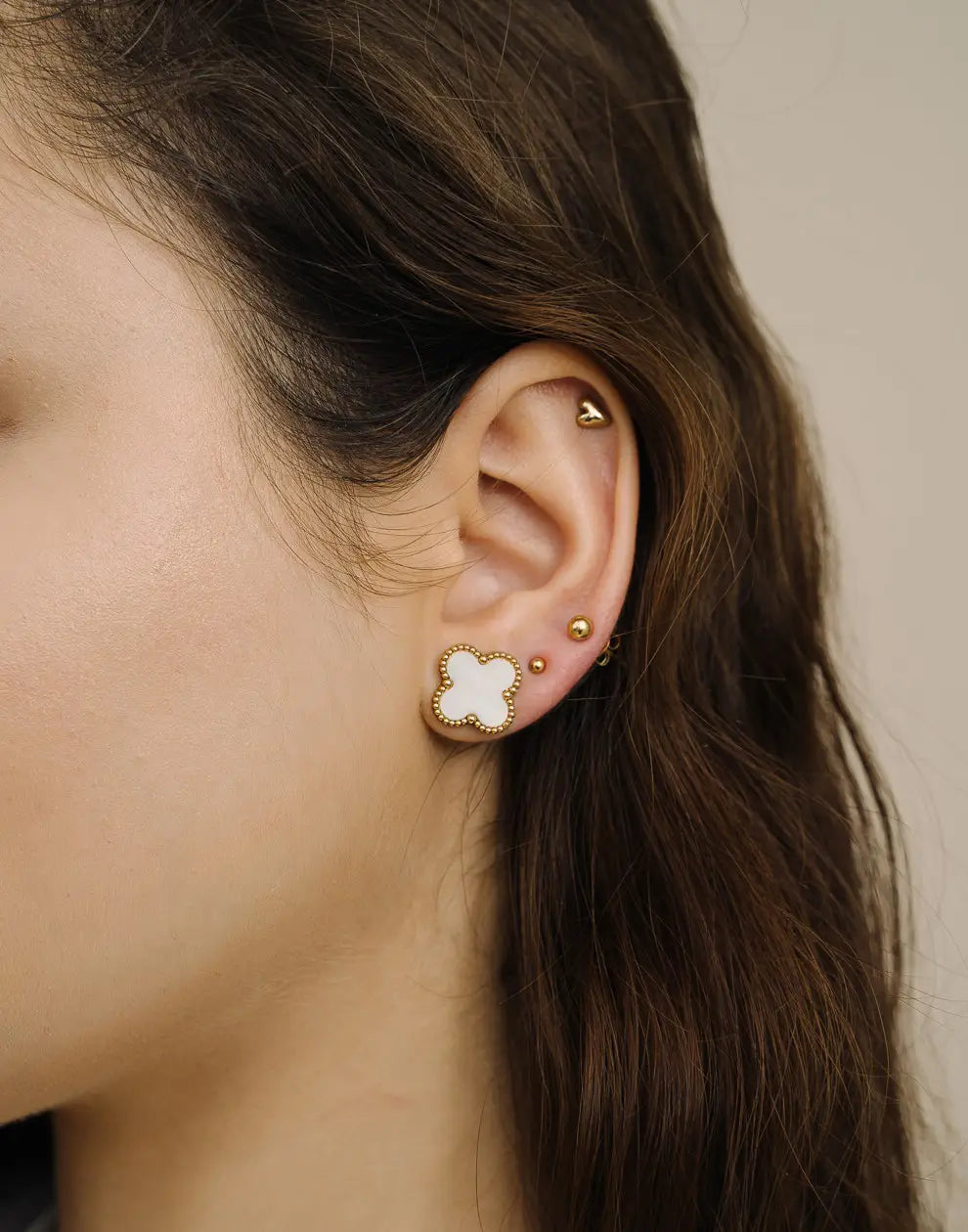 Clover-Shaped Gold-Plated Pearl Stud Earrings-Gold-Nora Luxe