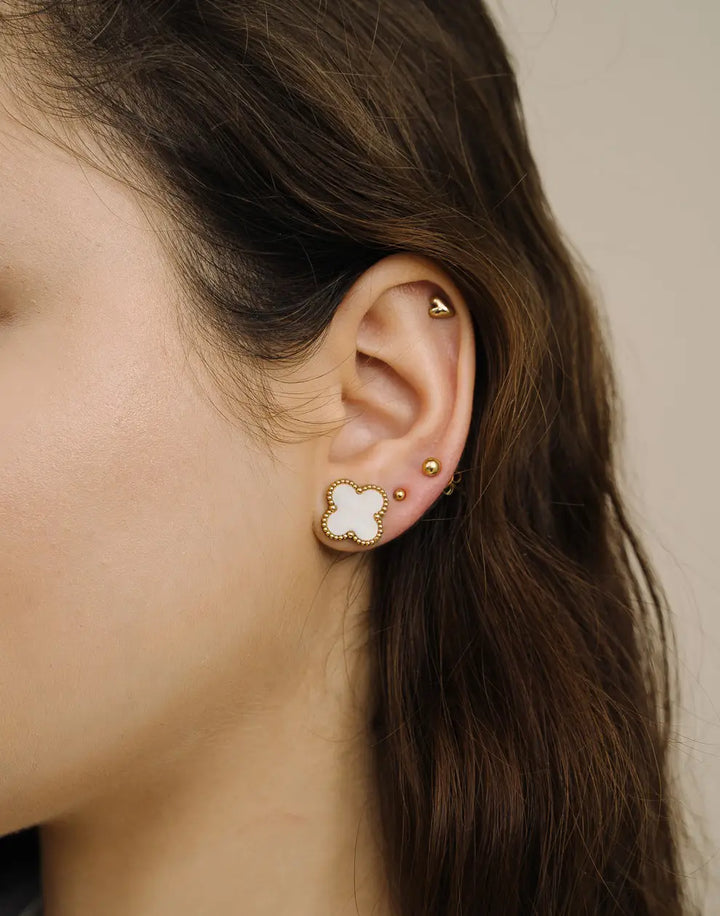 Clover-Shaped Gold-Plated Pearl Stud Earrings-Gold-Nora Luxe