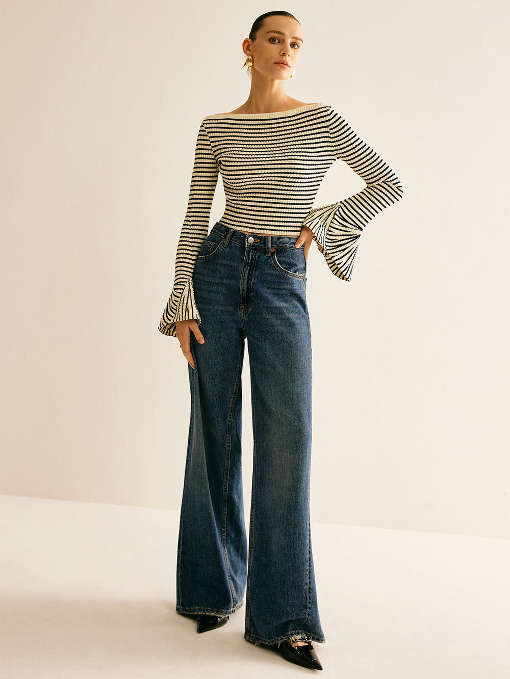 Cold-Shoulder Striped Shirt for Women - Selene-XS-Nora Luxe