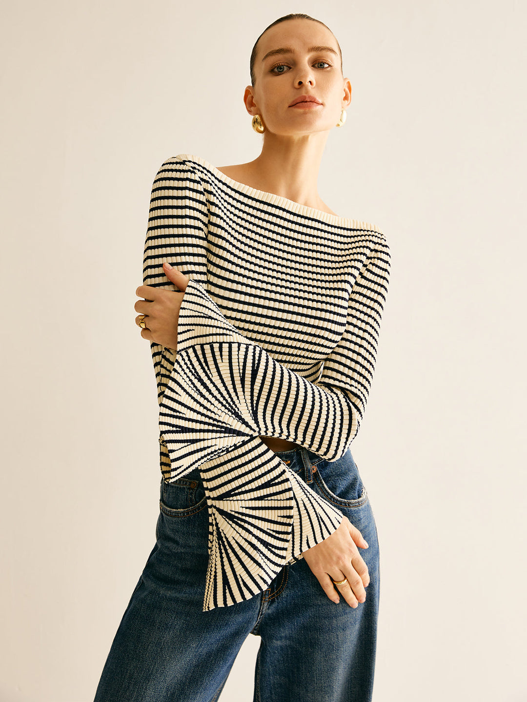 Cold-Shoulder Striped Shirt for Women - Selene-XS-Nora Luxe