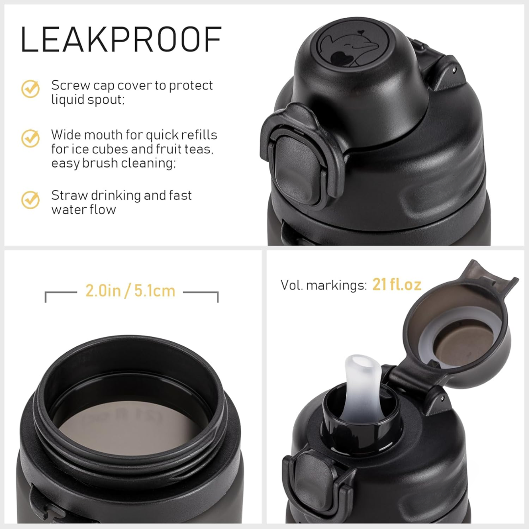 Collapsible 600 ml Silicone Water Bottle - Leakproof & BPA-free-Black-Nora Luxe