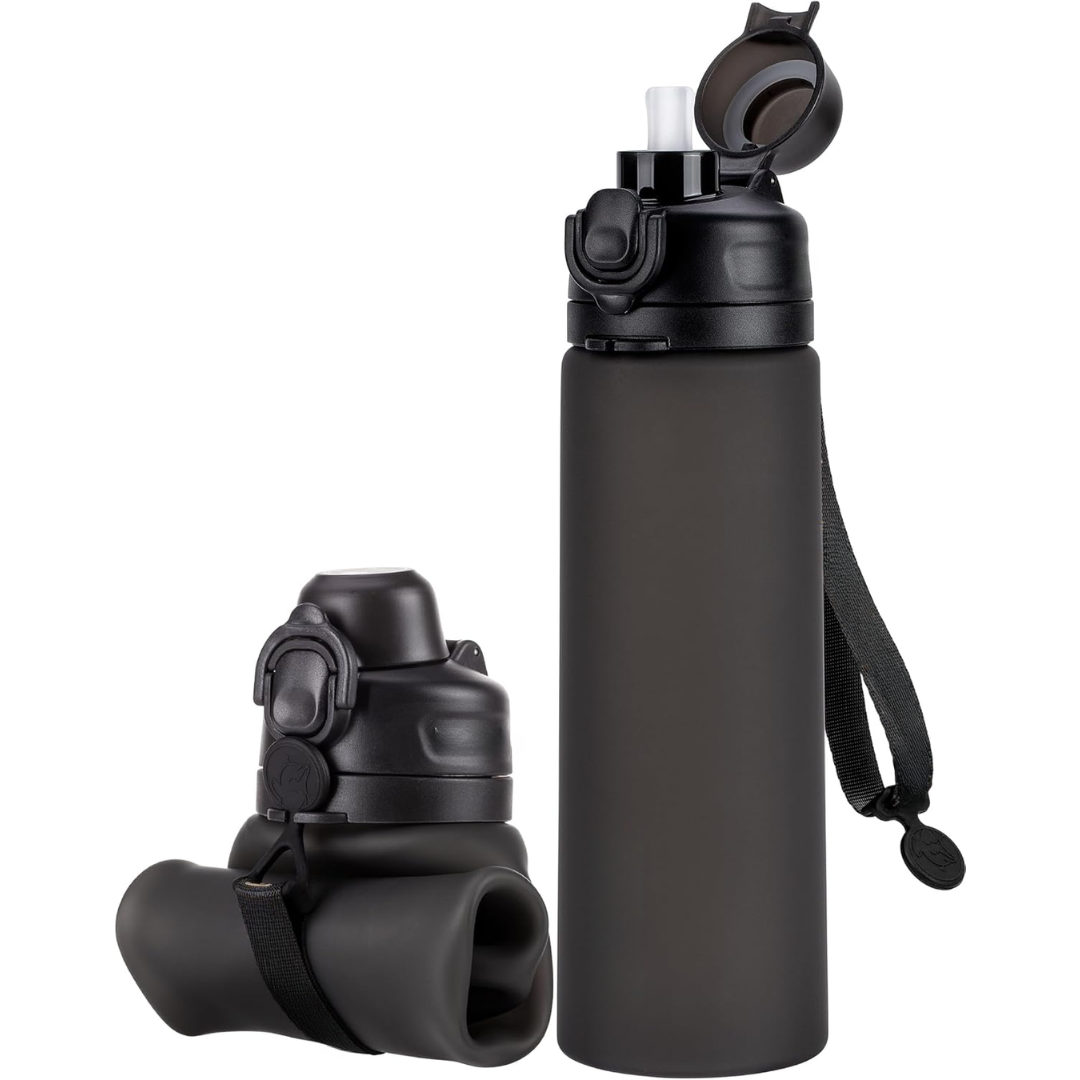 Collapsible 600 ml Silicone Water Bottle - Leakproof & BPA-free-Black-Nora Luxe