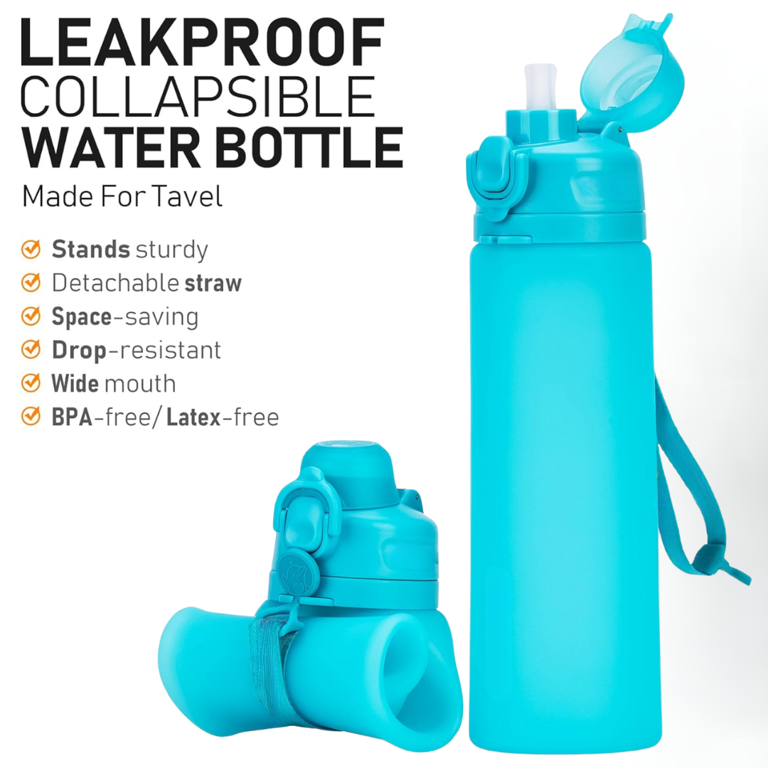 Collapsible 600 ml Silicone Water Bottle - Leakproof & BPA-free-Black-Nora Luxe