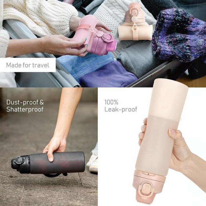Collapsible 600 ml Silicone Water Bottle - Leakproof & BPA-free-Black-Nora Luxe
