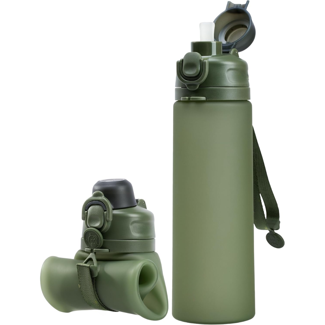Collapsible 600 ml Silicone Water Bottle - Leakproof & BPA-free-Jungle-Nora Luxe