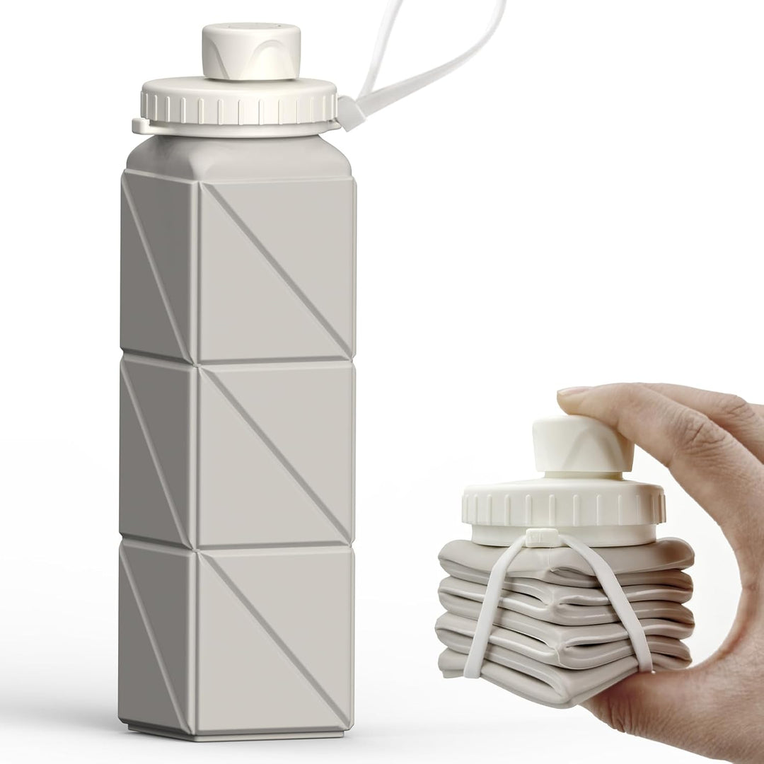 Collapsible Silicone Bottle – 610ml, Leak-proof & Portable-Beige-Nora Luxe